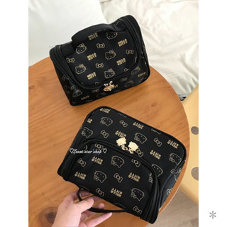 Túi đựng đồ trang điểm mèo Hoạt hình màu vàng đáng yêu Hello Kitty nữ màu đen xách tay Túi đựng đồ dung tích lớn Túi đựng đồ vệ sinh xách tay du lịch