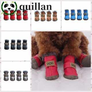 Quillan set 4 Giày Boot Đi Tuyết Chất Liệu pu / Vải Lông Mềm Ấm Áp Chống Trượt Chống Thấm Nước Cho Thú Cưng chihuahua