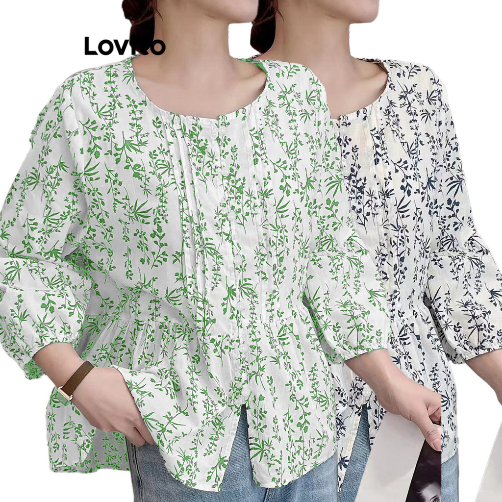 Áo kiểu Lovito xếp nếp hoa nhí thường ngày cho nữ LNE21201 (Nhiều màu)
