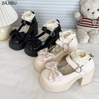 Size 34-44 Giày Nữ Cỡ Lớn 43 Giày Da Gót Dày Chống Trượt Phong Cách Anh Quốc 42 Giày Lolita Mũi Tròn Chống Trượt Korean Fashion Platform Mary Jane Shoes Giày Đi Học Cao Gót Màu Đen JK Nhật Bản Đồng Phục Nơ Cosplay Công Chúa Giày Heart Buckle Doll Shoes