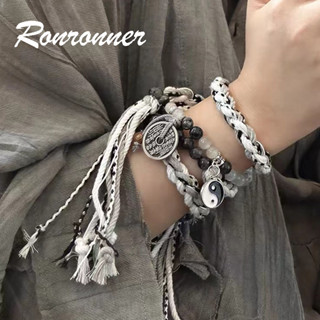 Mới Phong Cách Trung Quốc Thái Cực Đính Hạt Vòng Tay Cho Nam Nữ Retro Bện Dây Đôi Lớp Vòng Tay Phong Cách Dân Tộc Cặp Đôi Vòng Tay Phụ Kiện