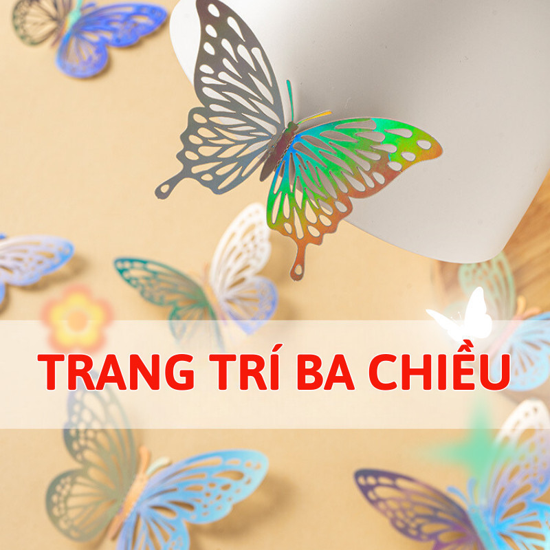 Bộ 12 Bướm Đa Sắc Dán Tường 3D Lily's Decor House Bướm Màu Bạc Lấp Lánh Dùng Trang Trí Tiệc Và Phòng