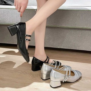  Giày cao gót mũi vuông da bóng phối khóa cài giày Mary Jane tiểu thư đế cao 5cm sang chảnh SDTQ20 Tiemgiaycuato 