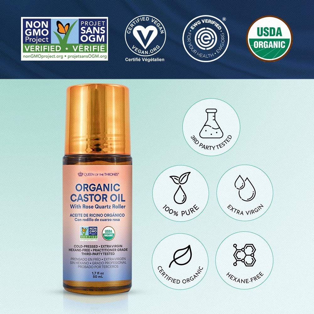 Organic Castor Oil Roll-On with Vitamin E，Nourishing & Moisturizing Oil for Skin