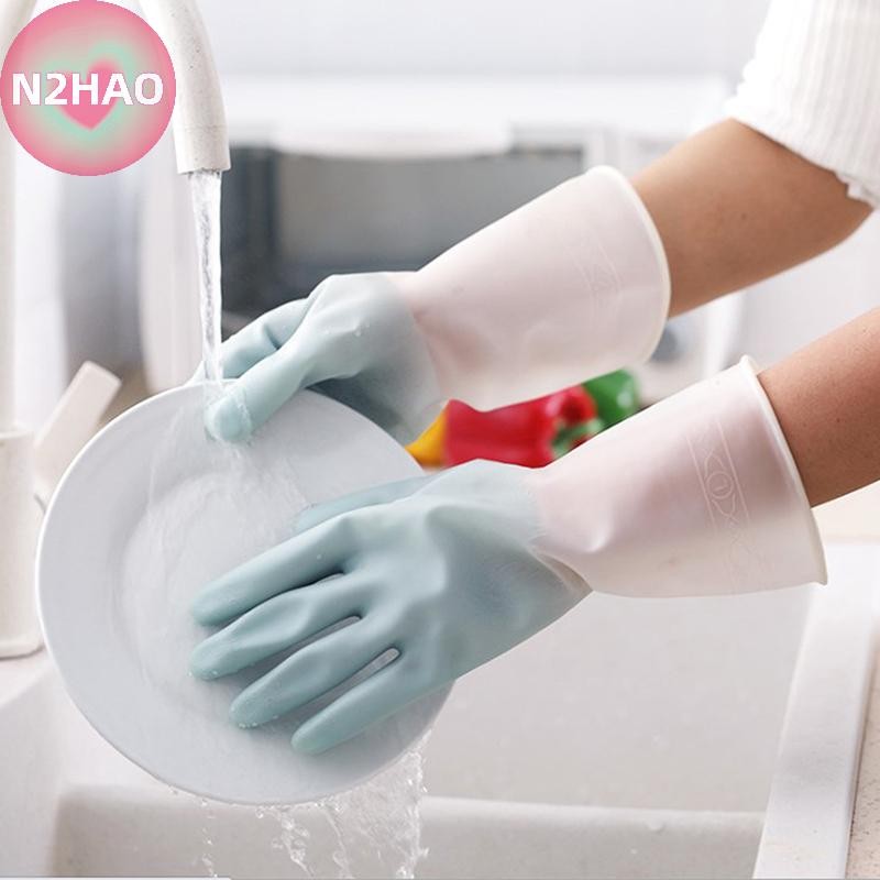 N2HAO 2x Găng tay làm sạch rửa chén Găng tay rửa chén cao su silicon cho hộ gia đình n