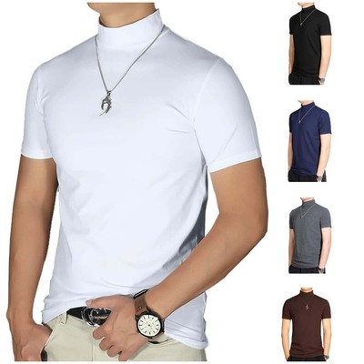 Áo Thun Nam Tay Ngắn Slim Fit Hàn Quốc Cổ Cao Áo Sơ Mi Đế Mỏng Thoáng Khí Trắng LY60