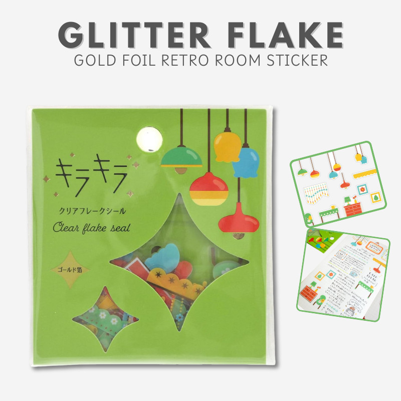 World Craft Sticker Glitter Flake Sticker Gold Foil Retro Room KFS-027