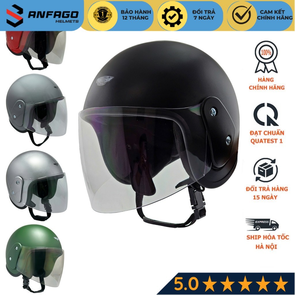 Mũ bảo hiểm 3/4 đầu BKtec BK19 chính hãng có kính – Thiết kế bền đẹp, an toàn, freesize cho nam nữ, 