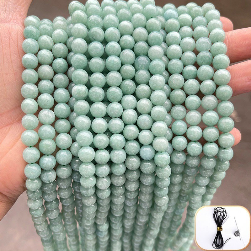 Hạt Ngọc Bích Myanmar Jadeite Tròn từ 6mm đến 12mm, chất liệu cao cấp, phù hợp làm vòng tay và phụ kiện vòng cổ DIY. Miễn phí dây đàn hồi.