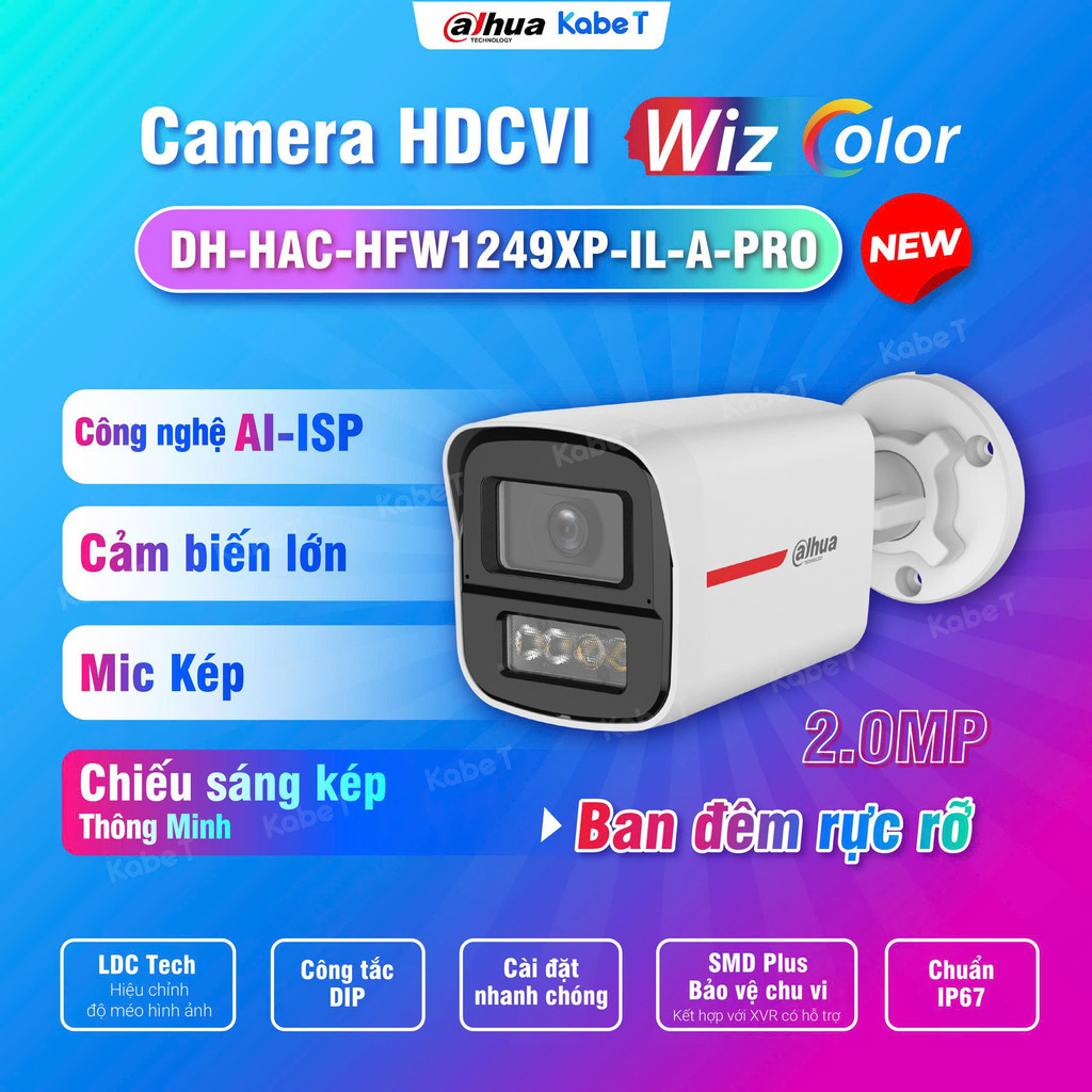 Camera WizColor Dahua HFW1249XP-IL-A-PRO 2MP HDCVI ban đêm có màu, tích hợp AI-ISP siêu thông minh, 