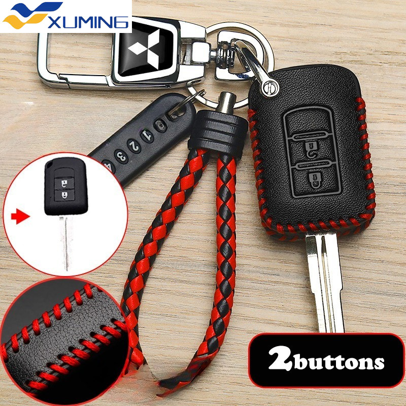 XM [2 nút bấm] Móc khóa da Mitsubishi dành cho móc khóa Mitsubishi Montero / Mirage G4 / Strada GLS 