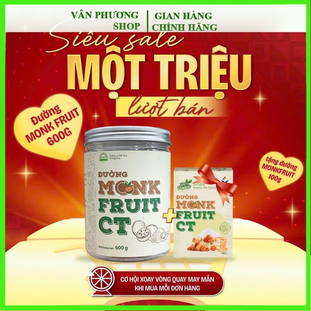 (Date Mới) Đường ăn kiêng La hán quả Organic Hữu cơ MonkFruit CT Pharma 600 gram