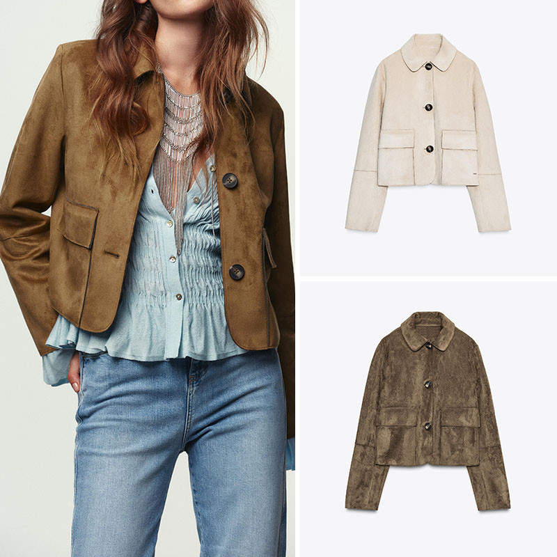 ZARA Mùa Thu 2025 Sản Phẩm Mới Áo Khoác Da Lộn Nữ 4968224