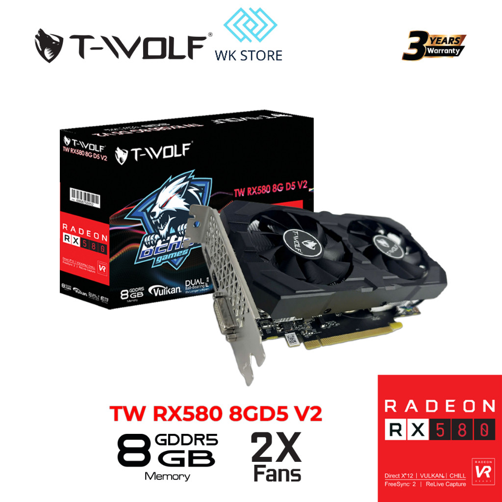 Card Màn Hình VGA T-Wolf RX 580 8GB GDDR5 | HDMI, DP | Mới BH 36T
