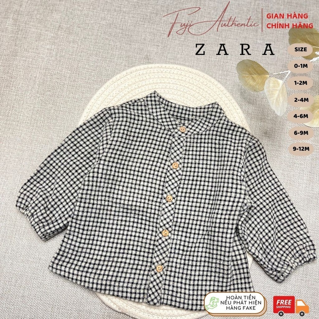 [5-7kg] Áo sơ mi bé gái chính hãng ZARA nâu Áo sơ mi ZARA chính hãng ZARA nâu 3-6 tháng   - FUJI AUT