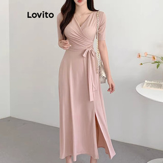 Đầm Lovito thắt lưng màu trơn phong cách thanh lịch cho nữ L89ED283