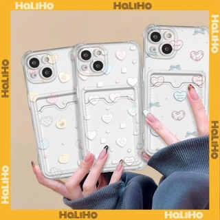 Haliho -  Dành Cho iPhone 15 Pro Max iPhone 11 Ốp Lưng Thẻ Ốp Lưng TPU Mềm Trong Suốt CardStorage Túi Khí Chống Sốc Trái tim nhiều màu sắc dễ thương Tương Thích Với iPhone 14 13 12 11 Pro Max Plus XR XS