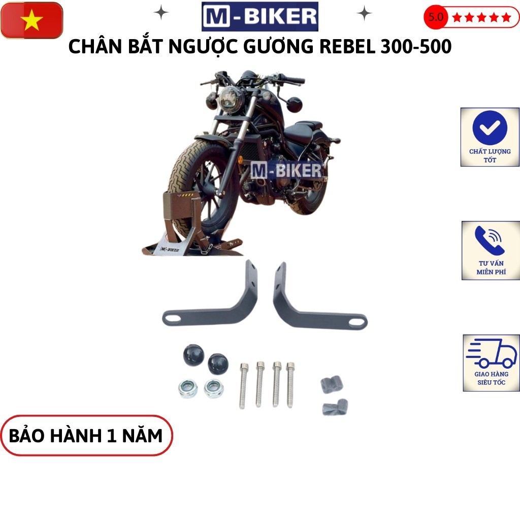 MBiker_ Chân bắt ngược gương rebel, chân gương rebel 300-500, bảo hành 1 năm mbiker