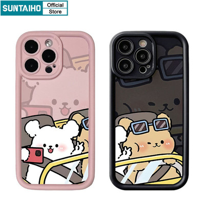 Suntaiho Ngộ nghĩnh Vỏ Độc Đáo Lái Xe Chó Cặp Đôi Họa Tiết Ốp lưng Cho Iphone 15 14 12 13 11 Pro Max IP 7 8 Plus Iphon X Xs XR Xs Max Silicone Mềm Cao Cấp Chống Sốc Ốp Lưng