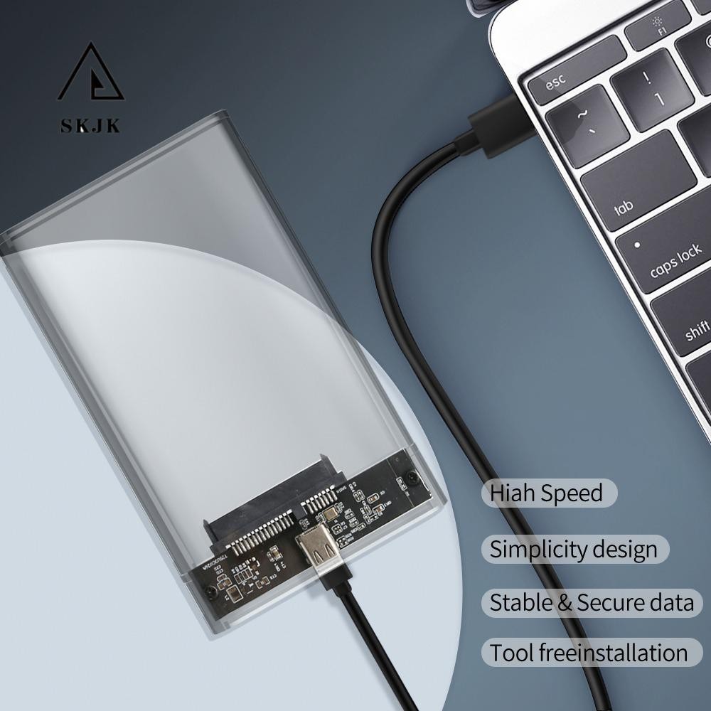 Hộp đựng ổ cứng SKJK 2,5 Inch Hộp bảo vệ ổ cứng trong suốt / xám bên ngoài Bảo vệ ổ cứng thể rắn với cáp dữ liệu Hộp ổ cứng di động USB 3.0