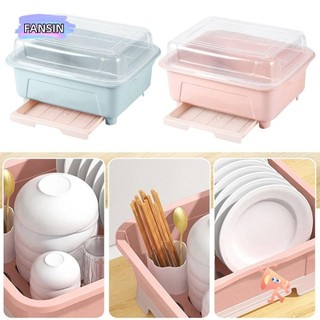 Giá phơi bát đĩa FANSIN, Dung tích lớn có nắp Hộp đựng dụng cụ thoát nước, Hộp đựng đồ ăn bằng nhựa chống bụi di động Đồ dùng nhà bếp