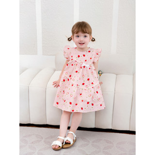 Váy Bé Gái CARROT Sát Nách Cánh Tiên, Họa Tiết Dâu Tây Nơ Xinh, Chất Liệu Thô Cotton Thấm Hút Mồ Hôi Tốt