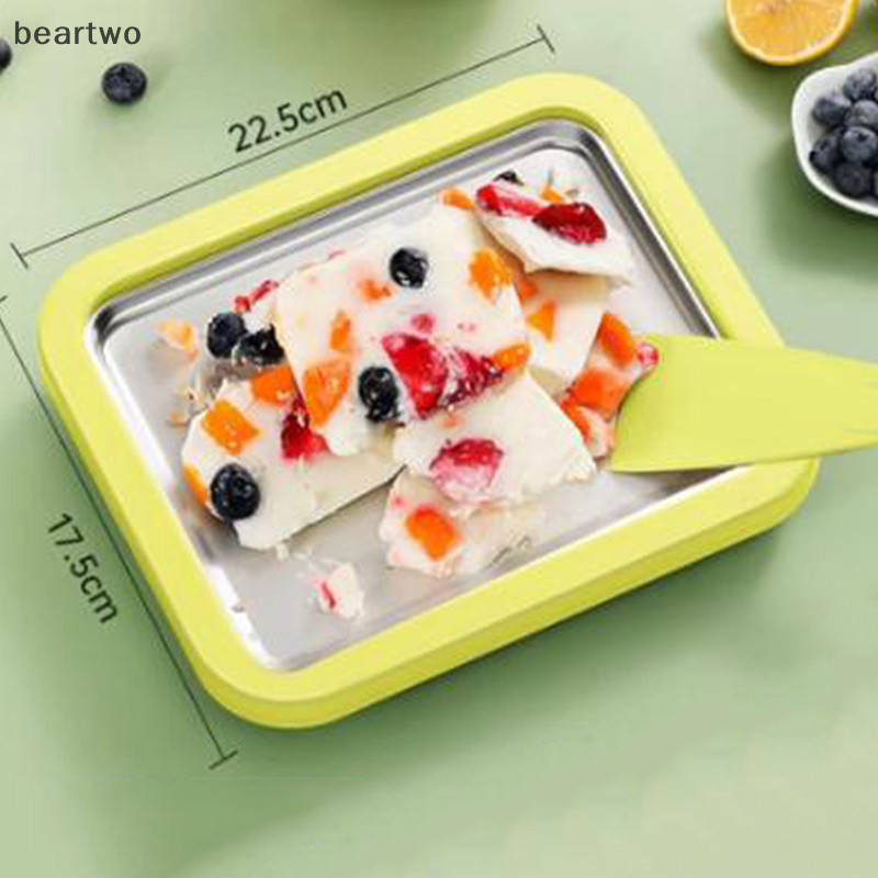 < Beartwo > Chảo làm kem gia dụng bằng thép không gỉ Máy làm sữa chua chiên đáy phẳng Chảo chiên Sữa chua DIY Ice Cream Phiên bản Mini Đẹp