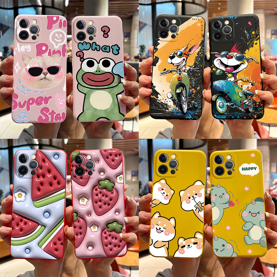 Dành Cho iPhone 12 Pro Ốp Lưng Điện Thoại Mờ Mới Nhất Họa Tiết Hoạt Hình Màu Kẹo Silicon Mềm Cho Vỏ iPhone12 Pro