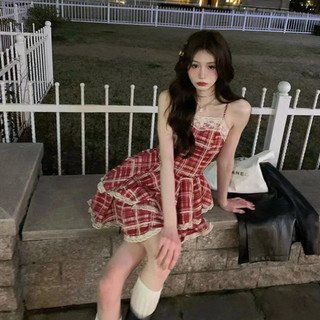 【Bess's house】Váy ren ren lưới màu đỏ ngọt ngào kiểu Pháp，đầm hot girl，váy sang chảnh，váy đi biển，váy tiểu thư sang chảnh，váy công chúa，váy kiểu pháp，váy ngắn nữ