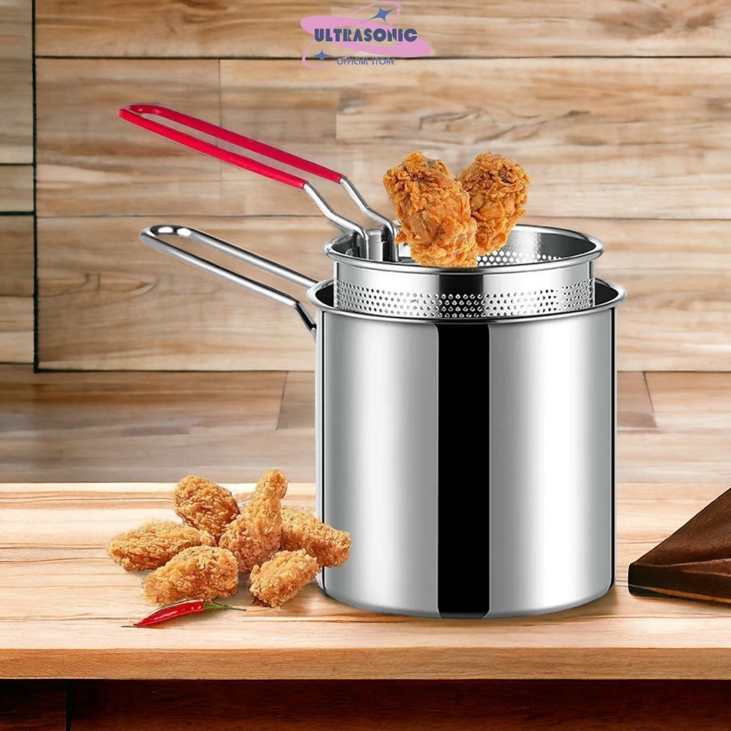 Nồi Chiên Ngập Dầu Inox 304 Dung Tích 1.2l Kèm Rổ Lọc Dầu 2in1 Tiện Dụng