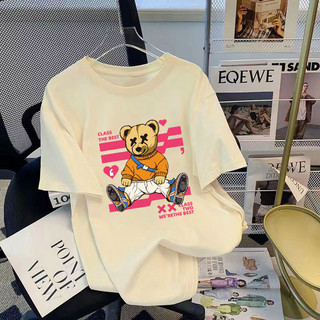 Fashmily 100% Cotton Áo Thun Unisex Plus Kích Thước Tay Ngắn Oversize Tee Rời Nam Hoạt Hình