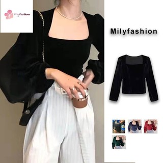 Áo Nhung Cổ Vuông Thiết Kế Mới Thời Trang Dành Cho Nữ