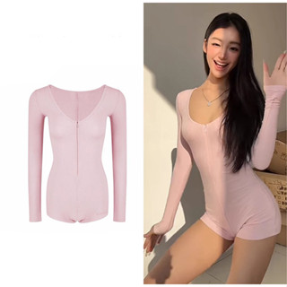  Hottie dây kéo bó sát quần short áo liền quần dài tay quần ôm hông eo cao nữ áo liền quần thể thao y2k và thường ngày 