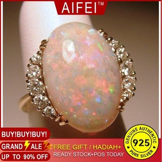 Nhẫn đeo tay kim loại khảm đá opal sang trọng cho nữ