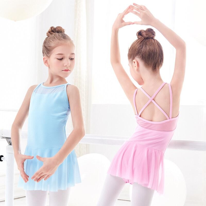 Bé Gái Leotards Đầm Ba Lê Lưới Chia Khiêu Vũ Leotard Áo Leotards Body Màu Hồng Xanh Dây Đeo Thể Dục 