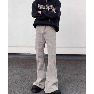  Yazhiniao American retro đường phố cao cấp đau khổ xi măng màu xám dáng rộng micro-lapped mỏng thiết kế quần jean nam 