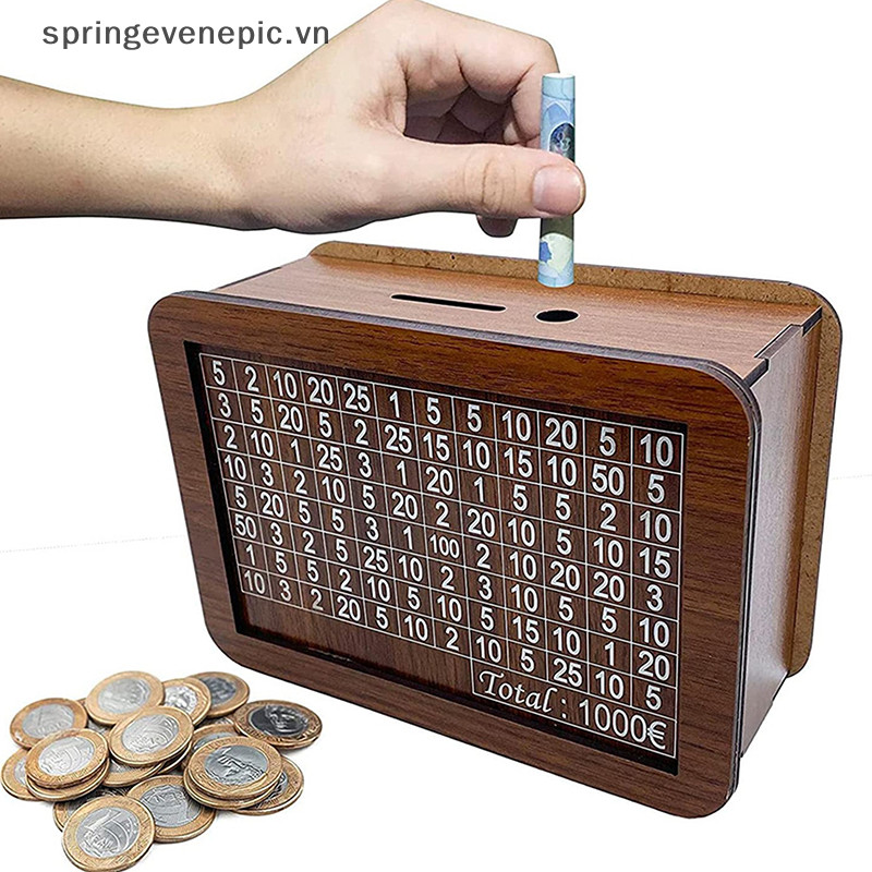 Springevenepic Hộp Đựng Tiền Heo Đất Ngân Hàng Tiền Gỗ, Hộp Tiền Có Thể Tái Sử Dụng Với Mục Tiêu Tiết Kiệm Và Số Để Kiểm Tra Giúp Thói Quen Tiết Kiệm Mới