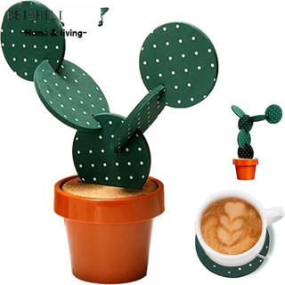 Conopery 7 chiếc đế lót ly xương rồng, tấm lót ly xương rồng màu xanh lá cây vui nhộn, tấm lót ly sáng tạo màu xanh lá cây chấm bi