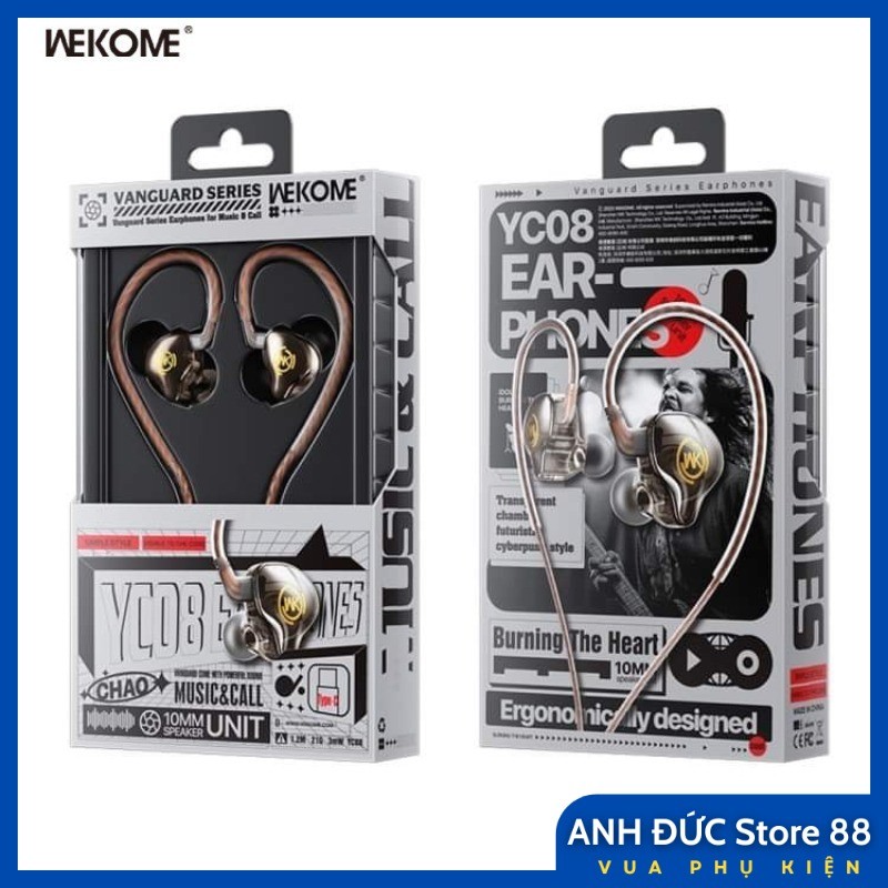 Tai nghe dây nhét tai WEKOME YC08 gaming tích hợp micro, sscản tiếng ồn điều chỉnh âm thanh Trong Su