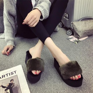  Thời Trang Cao Gót Lông Thỏ Dép Nữ Thu Đông Dày Lông Cừu Ấm Áp Dép Hợp Thời Trang Đế Dày Chúng Tôi 