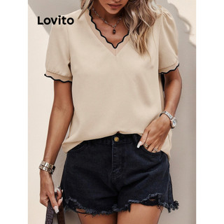 Áo Lovito cổ xếp nếp màu trơn phong cách thường ngày cho nữ LBL14440