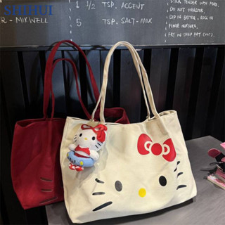Shihui Túi đeo vai nữ sức chứa lớn Hello Kitty canvas hoạt hình đa năng túi tote