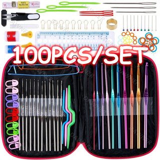 Bộ 100 dụng cụ móc đan kim loại màu sắc Cho Người Mới Bắt Đầu Bao gồm 22 chiếc móc đan các kích cỡ