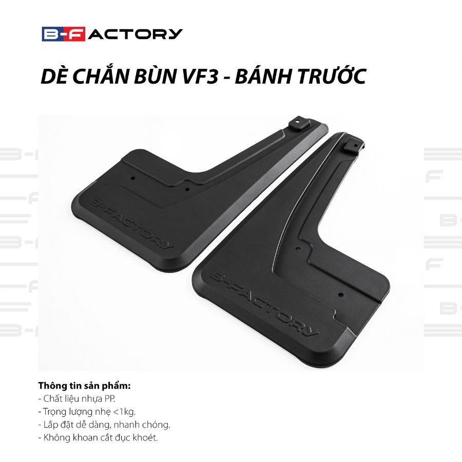 CHẮN BÙN VF3, DÈ CHẮN BÙN XE VINFAST VF3 CHÍNH HÃNG LOẠI DÀY, TỰ LẮP TRƯỚC SAU B-FACTORY 3