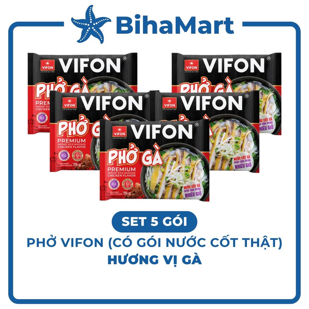 [SET5GÓI]- VIFON - Phở Vifon có gói xốt thịt hương vị Gà, Phở gà Vifon có gói nước cốt thịt, Phở ăn 