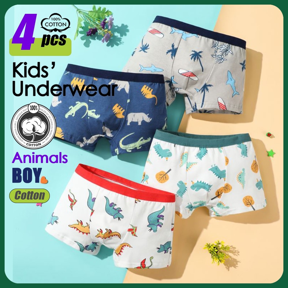 4 gói Boxer Brief dành cho trẻ em Boy Cotton – Tóm tắt Boxer phong cách nhiệt đới dành cho bé trai m