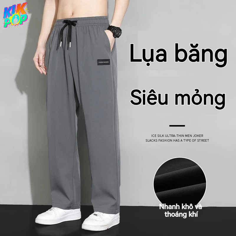 Quần Nam Ống Rộng Chất Liệu Lụa Cao Cấp Mùa Hè Co Giãn 4 Chiều Thoáng Khí Chống Nhăn Thiết Kế Dáng Suông Màu Đen/Xám Size M-5XL Đi Làm Du Lịch Thời Trang