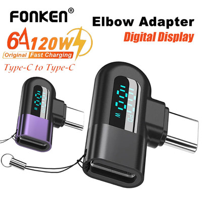Fonken 120W Loại C Sang Loại C Khuỷu Tay Adapter Màn Hình Hiển Thị Kỹ Thuật Số Sạc Nhanh Truyền Dữ Liệu Bộ Chuyển Đổi OTG Có Dây Buộc