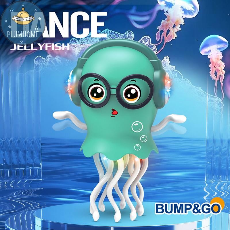 PLUMHOME Dancing Crawling Jellyfish Kid Tummy Time Toys, Light-Up Walking Moving Jellyfish With Musi