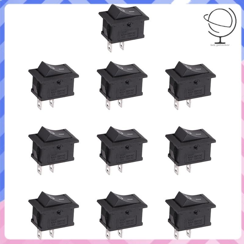 10 Chiếc SPST Mini Đen 2 Pin Rocker Switch AC 125V 10A 250V 6A